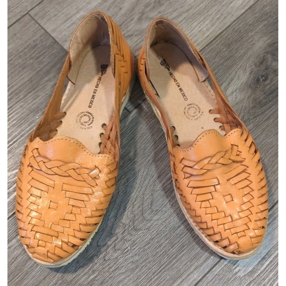 Shoes - Authentic Mexican Leather Huaraches Women's 8.5 Orange Slip On Made In Mexico